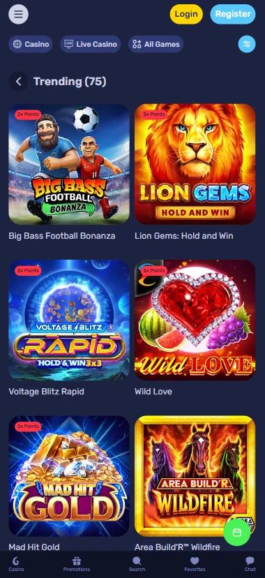 Galactic Wins pokies lobby as it renders in a mobile browser